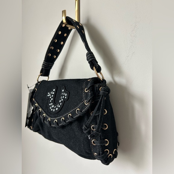 Viral True Religion Black Denim Y2K Shoulder Bag with Studs - Picture 2 of 3